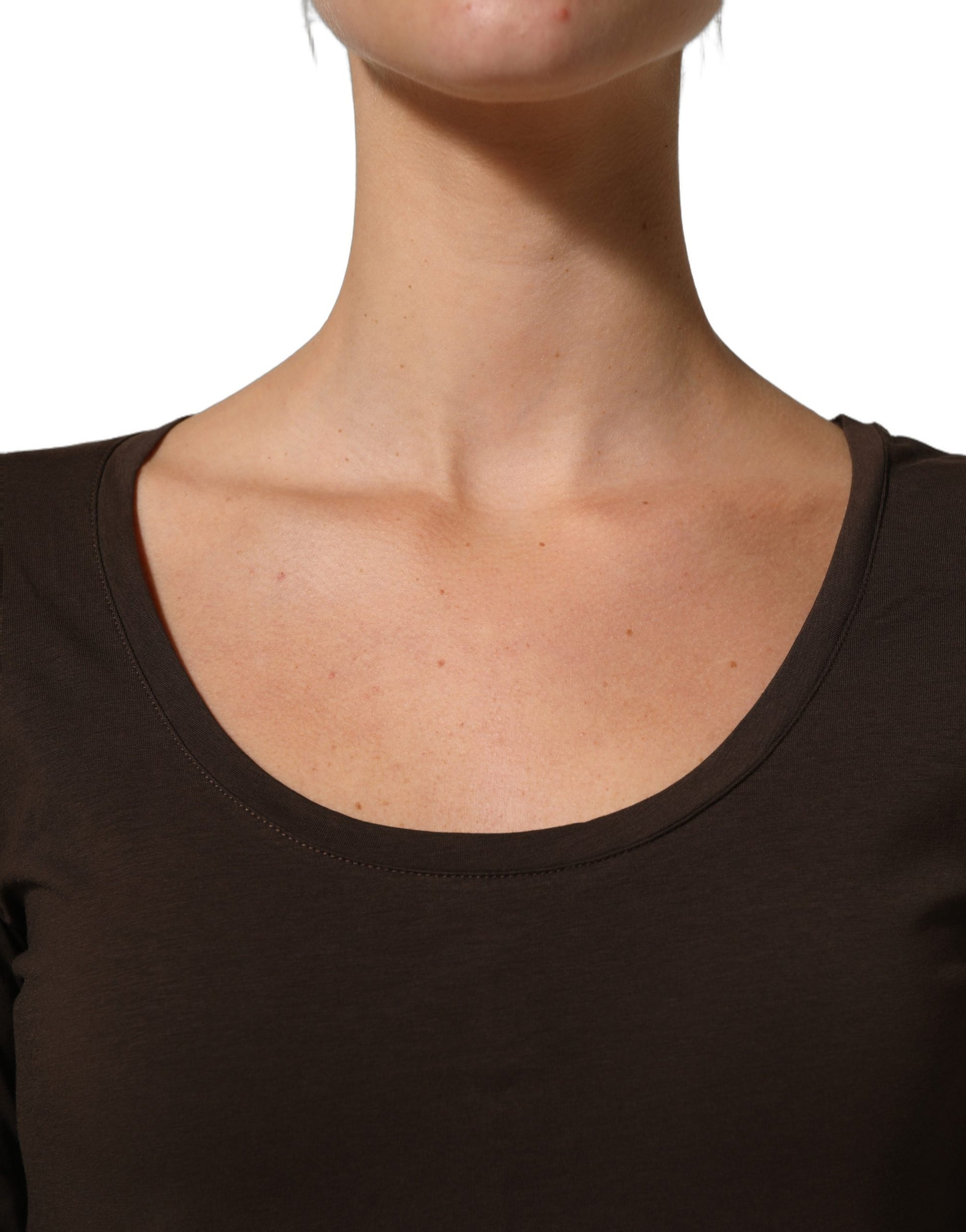 Brown Long Sleeves Round Neck Top