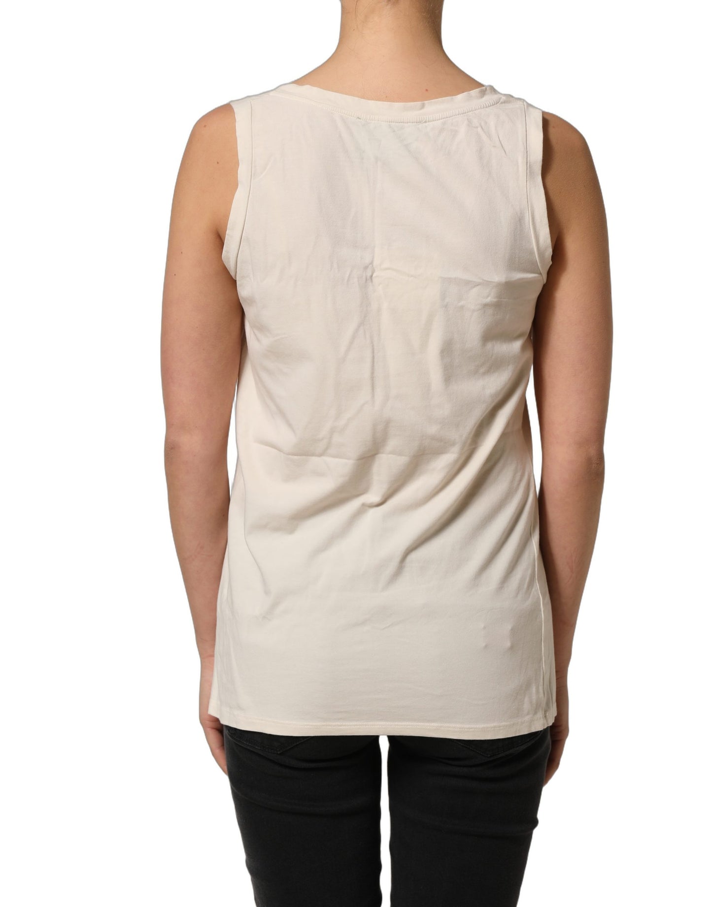 Beige Viscose Sleeveless Round Neck Women Tank Top