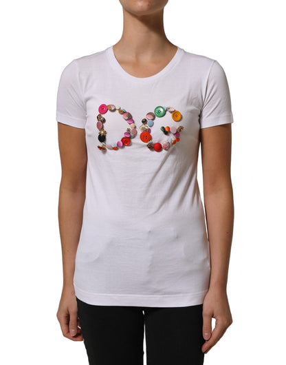 White DG Logo Embellished Round Neck T-shirt