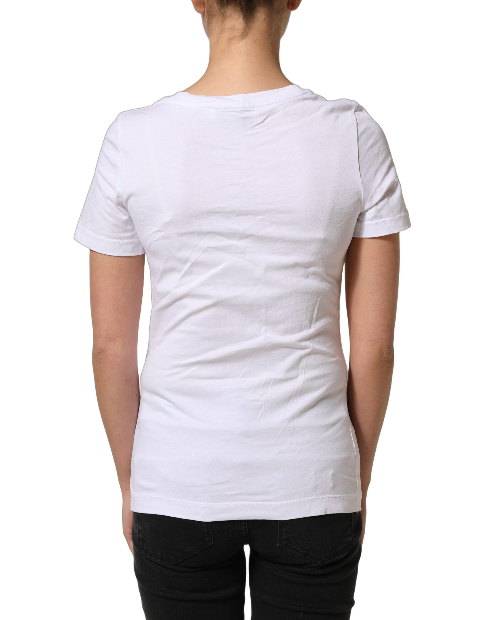 White Floral Logo Cotton Round Neck T-shirt