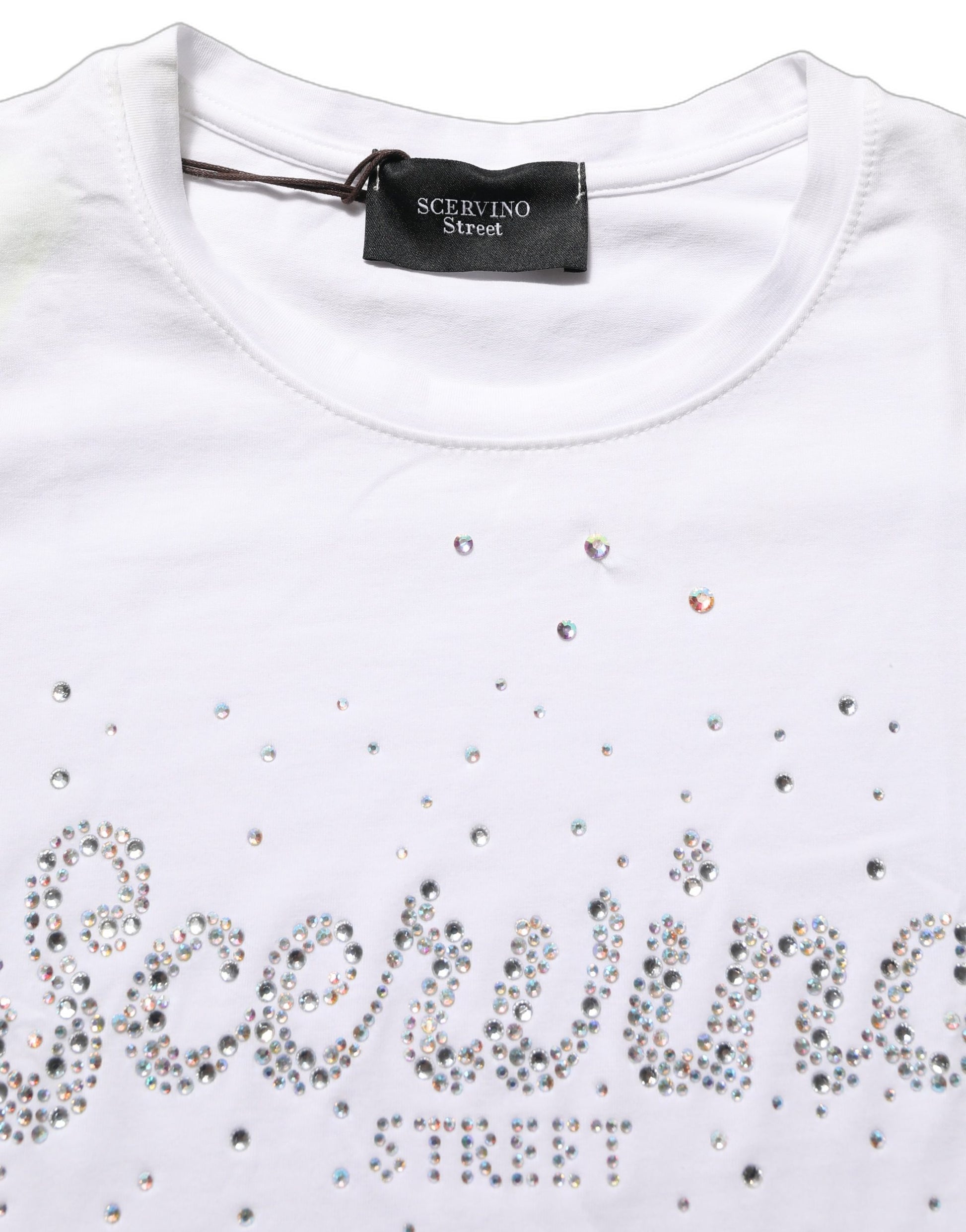 White Crew Neck Short Sleeves Embellished T-shirt