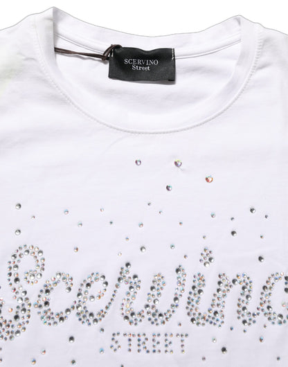 White Crew Neck Short Sleeves Embellished T-shirt