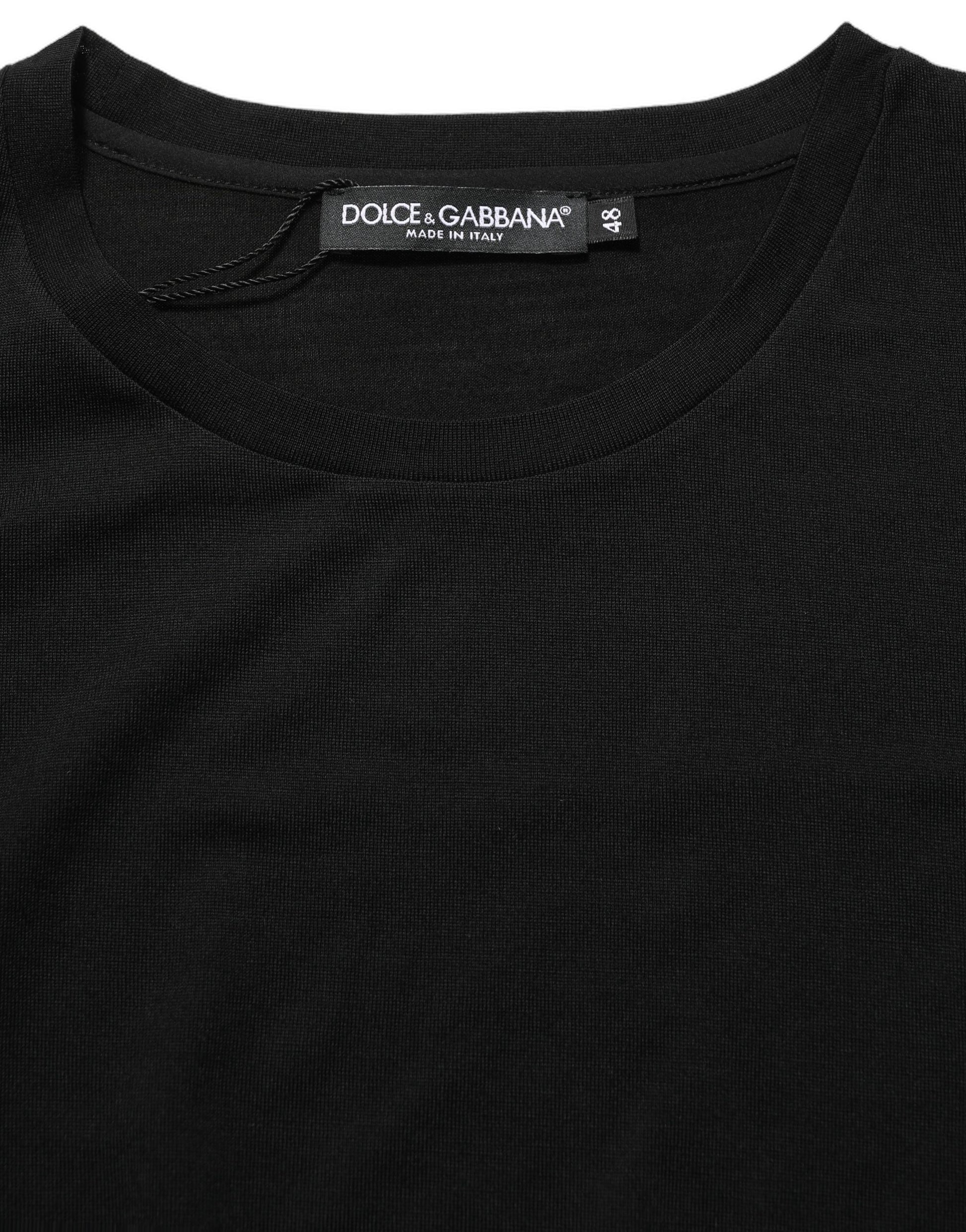 Black Wool Crew Neck Short Sleeves T-shirt