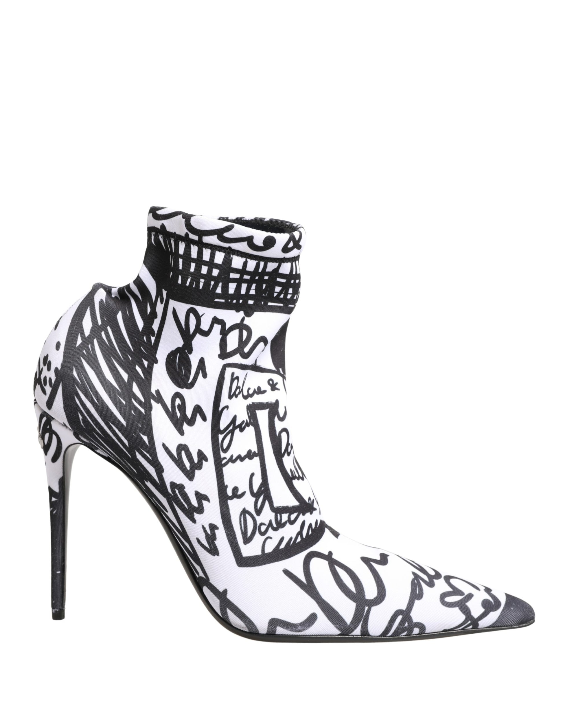 White Graffiti Stretch Ankle Boots Shoes