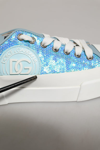 Blue White Sequin Logo Low Top Sneakers Shoes