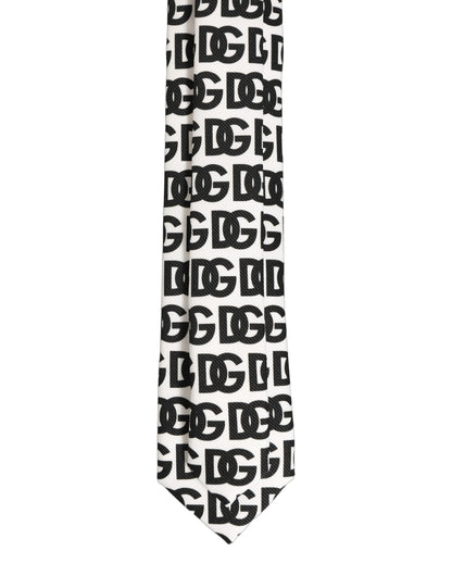 White Black Logo Monogram Wide Adjustable Men Necktie Tie