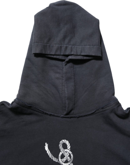 Black Anchor Print Hooded Sweatshirt Sweater