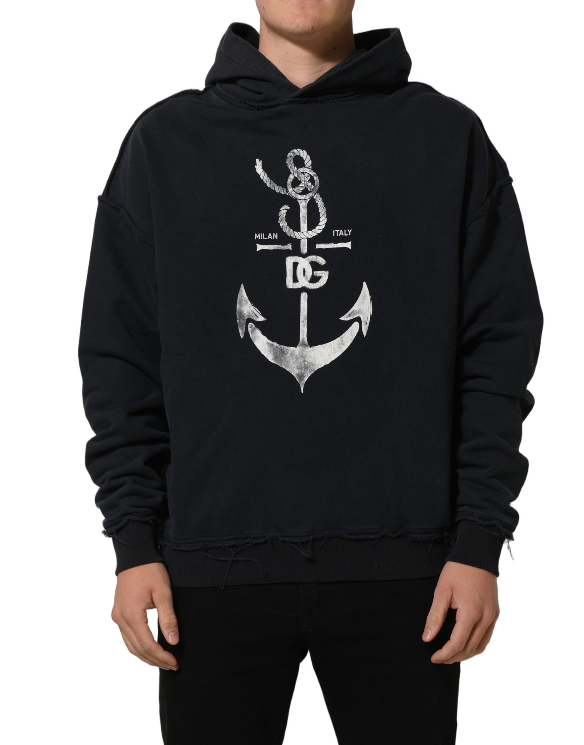 Black Anchor Print Hooded Sweatshirt Sweater