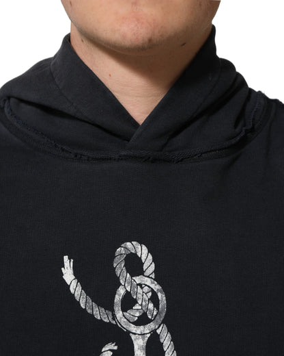 Black Anchor Print Hooded Sweatshirt Sweater