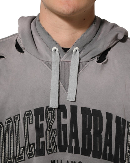 Gray Graphic Hooded Sweatshirt Men Sweater