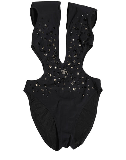 Black Logo Embellished Cutout One Piece Swimwear