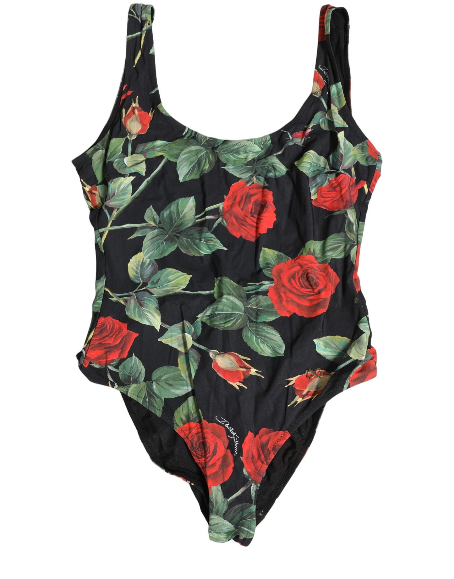 Black Floral Print One Piece Swimsuit Swimwear