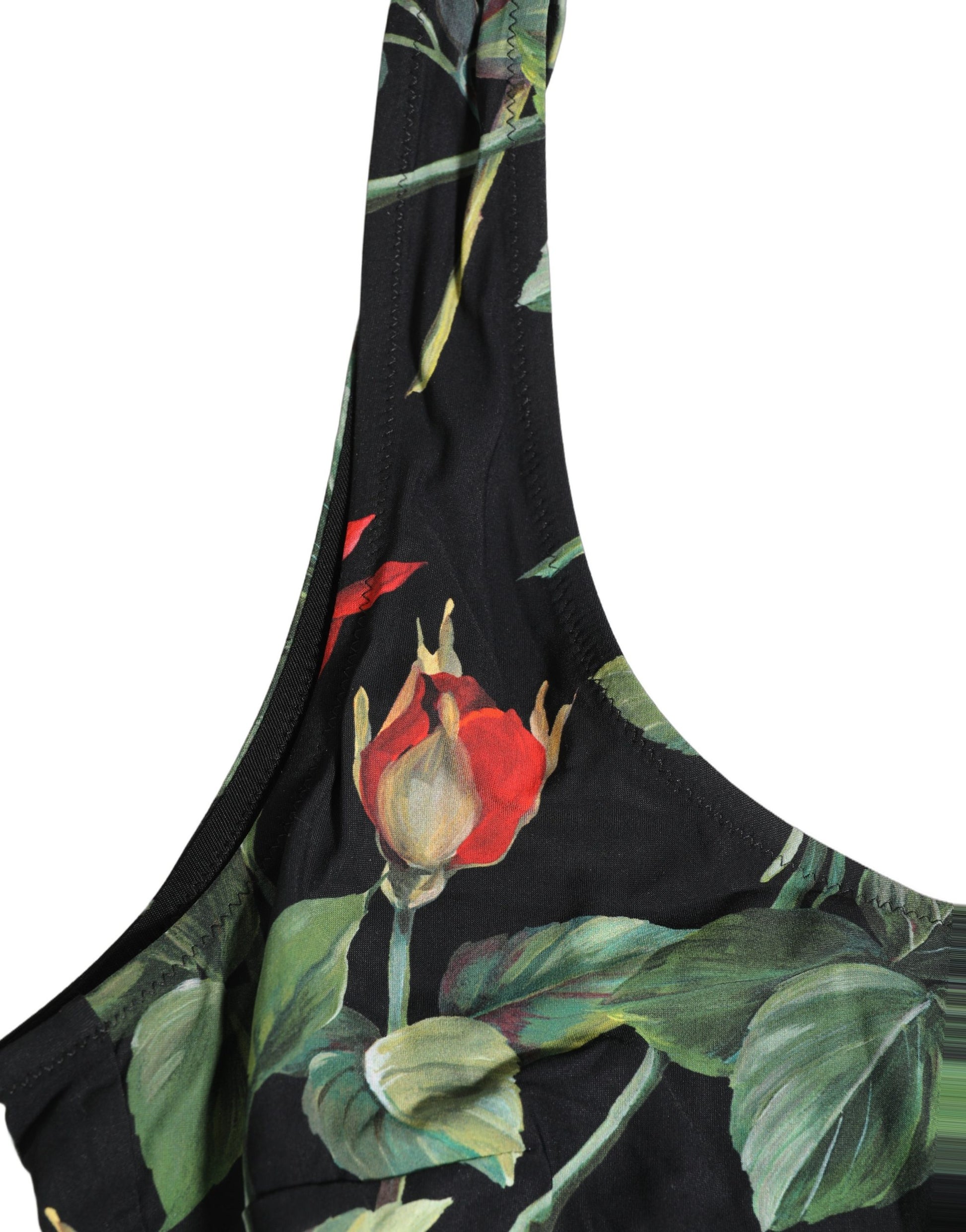 Black Floral Print One Piece Swimsuit Swimwear