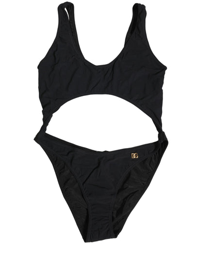 Black Cutout Logo One Piece Swimsuit Swimwear