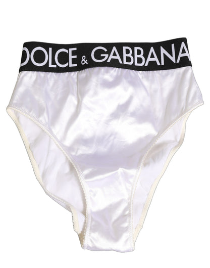 White Satin High-Waist Brief Logo Women Underwear