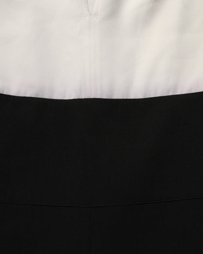 White Black Plunging Neck Sleeveless Bodysuit Dress