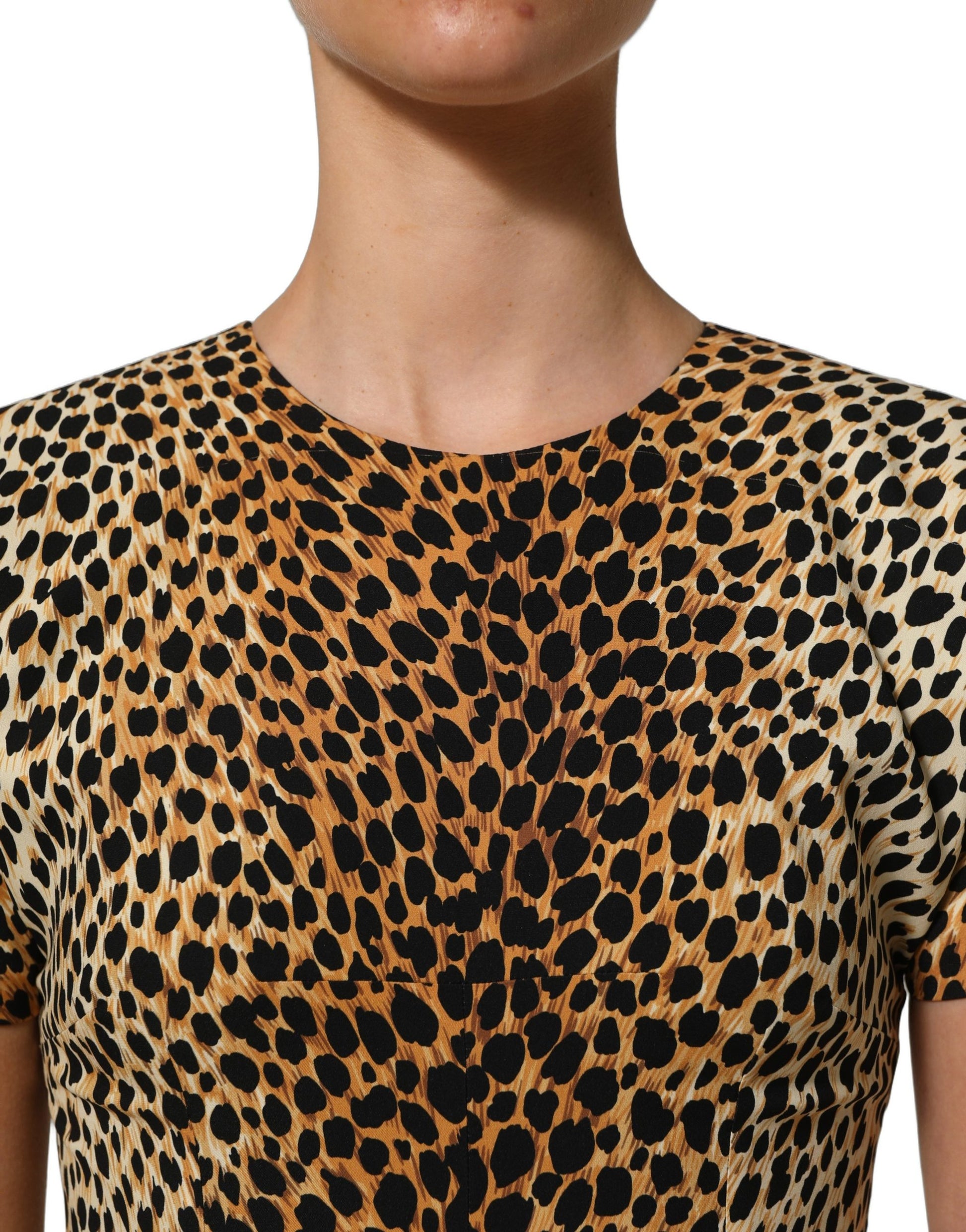 Brown Leopard Print Silk Sheath Midi Dress