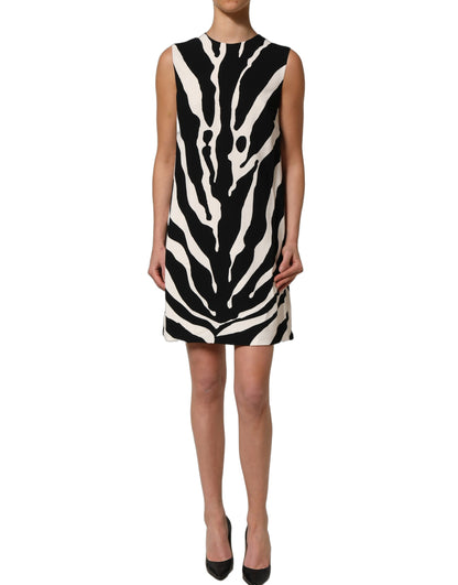 Black White Zebra Print Viscose Mini Dress
