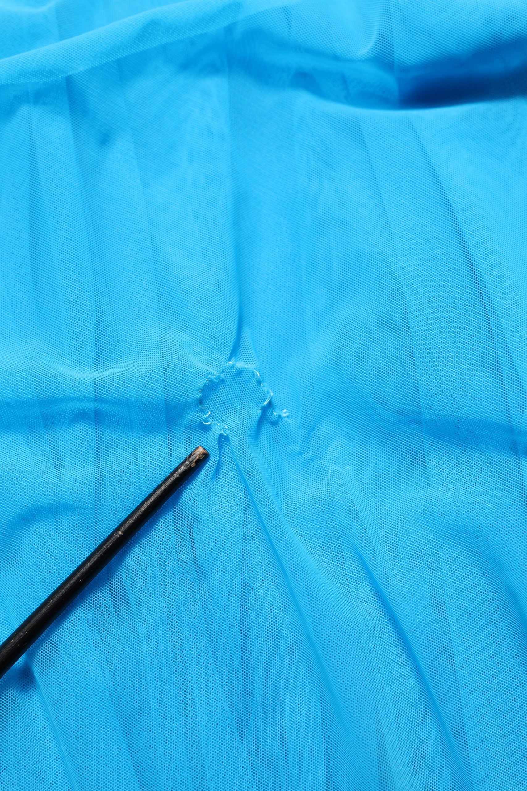 Blue Nylon Pleated Chiffon CutOut Gown Dress
