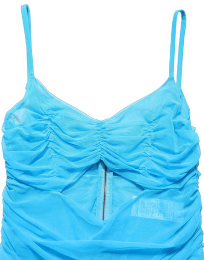 Blue Nylon Pleated Chiffon CutOut Gown Dress