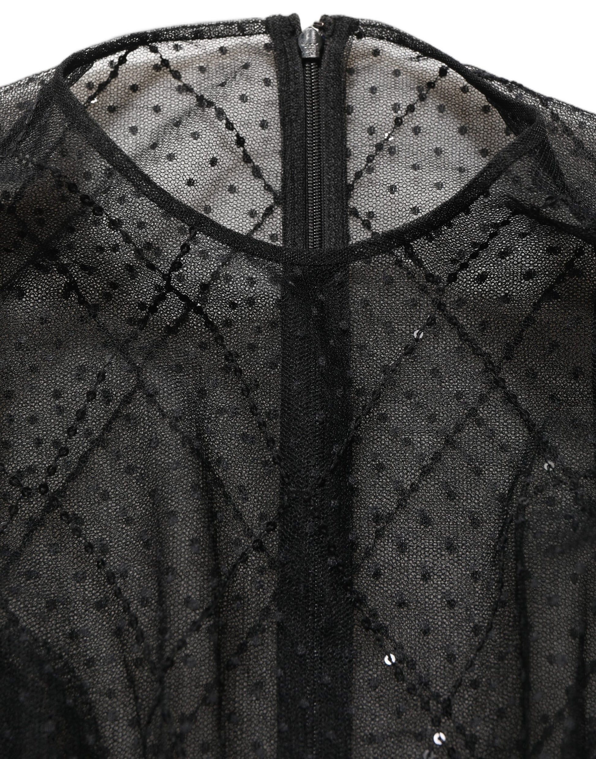 Black Mesh Lace Long Sleeved Maxi Gown Dress