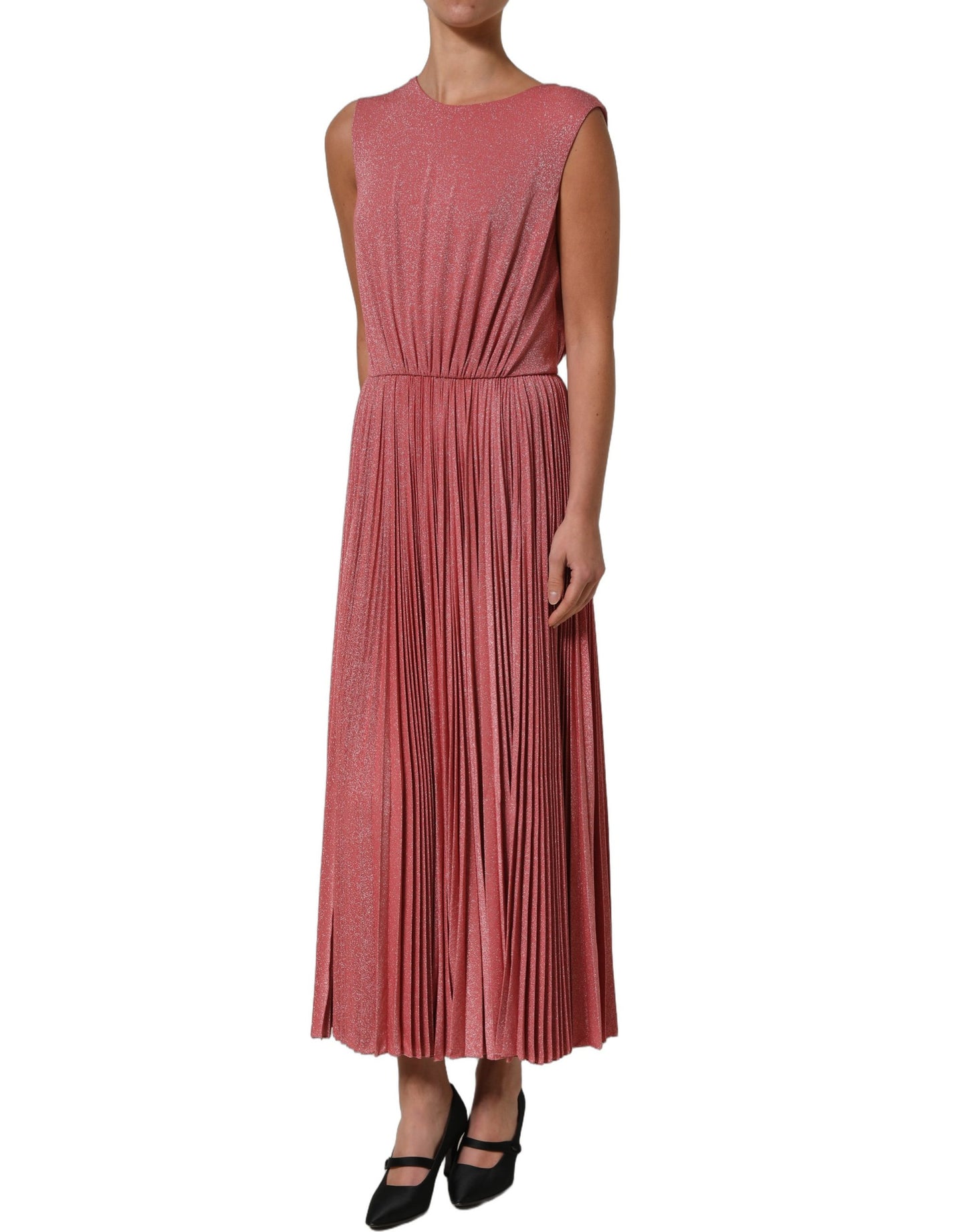Coral Pink Pleated Sleeveless Max Dress