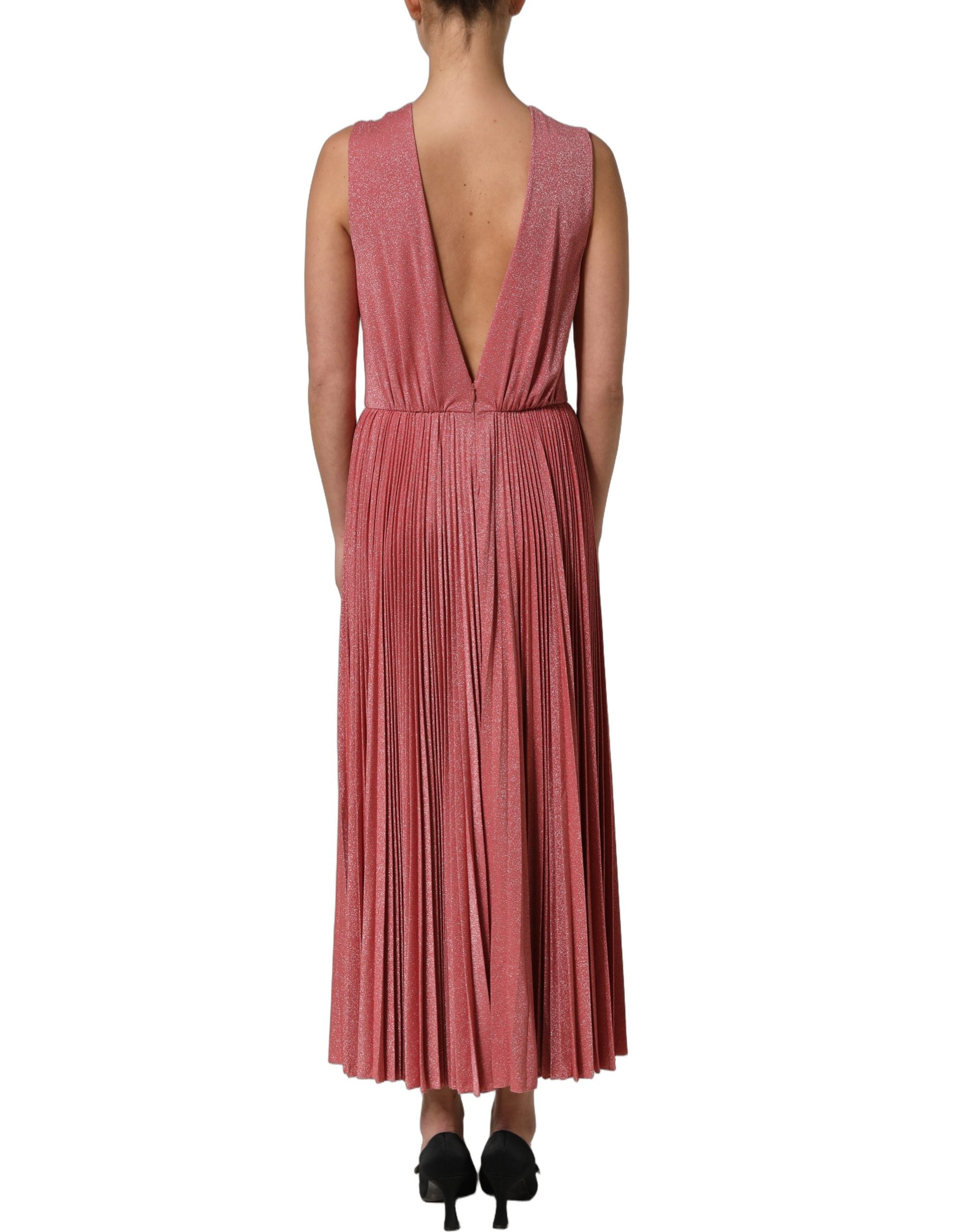 Coral Pink Pleated Sleeveless Max Dress