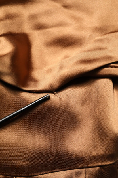 Brown Satin Acetate Wrap Sheath Mini Belted Dress