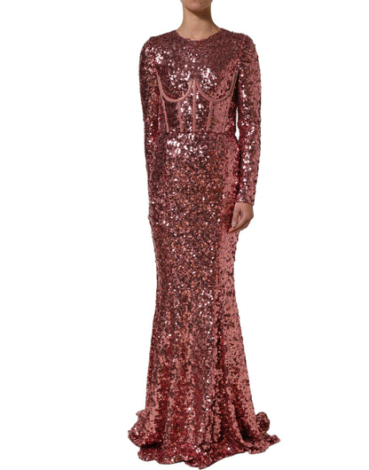 Pink Long Sequined Corset Detailing Gown Dress