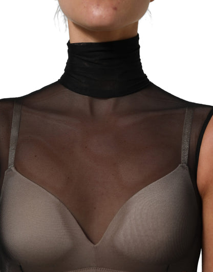 Black Sheer Mesh Jumpsuit Turtleneck Dress