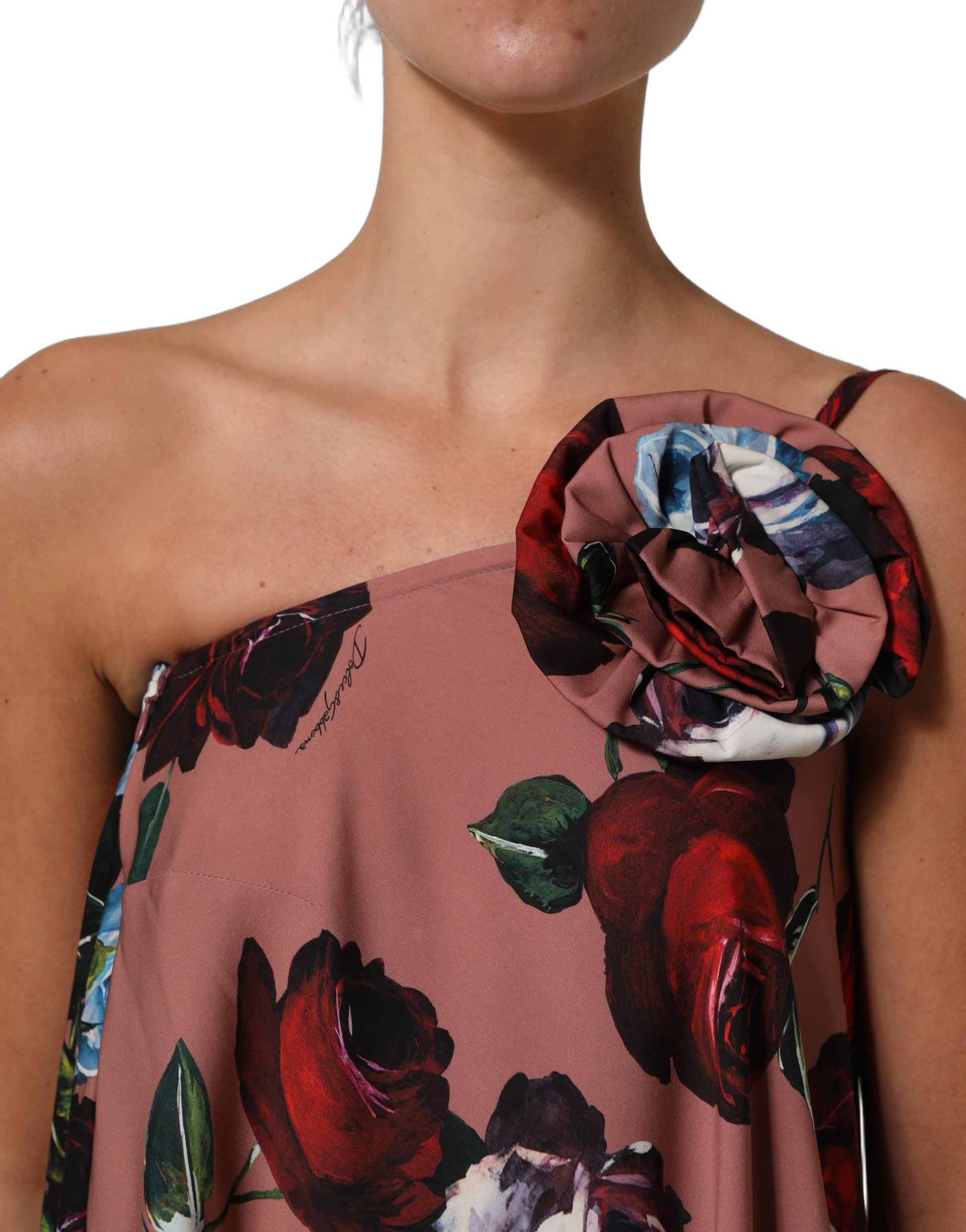 Dusty Pink Silk Floral OneShoulder Maxi Dress