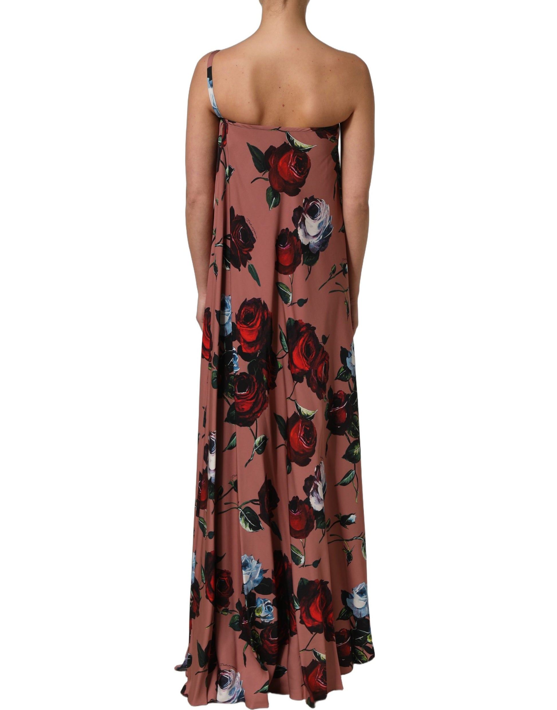 Dusty Pink Silk Floral OneShoulder Maxi Dress