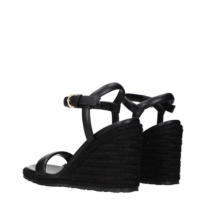 Black Leather Wedge Sandals