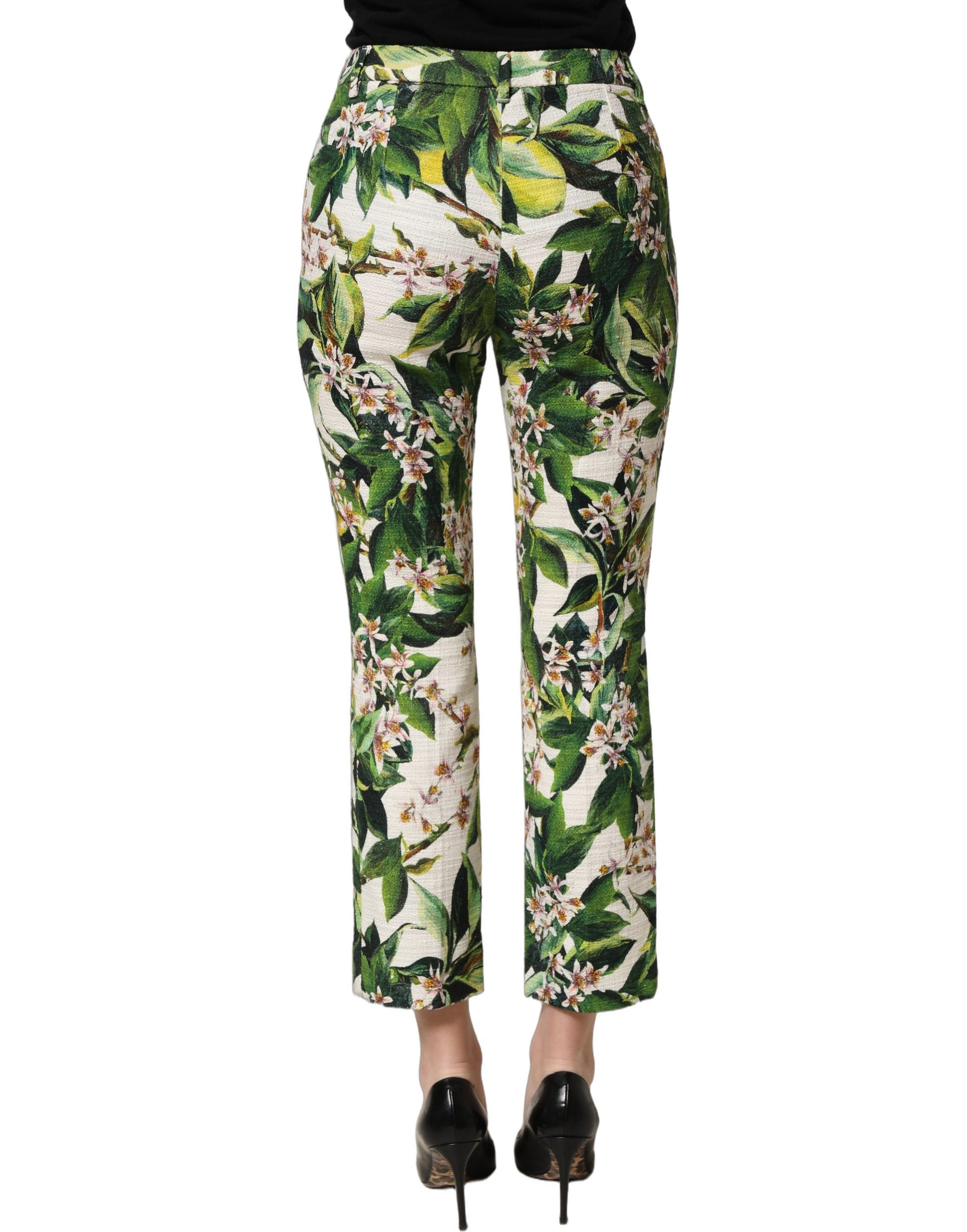 White Floral Print Cropped Straight Pants