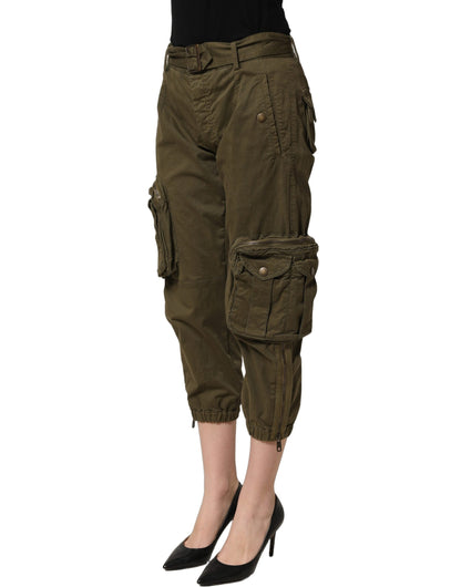 Olive Green High Waist Cargo Trouser Pants