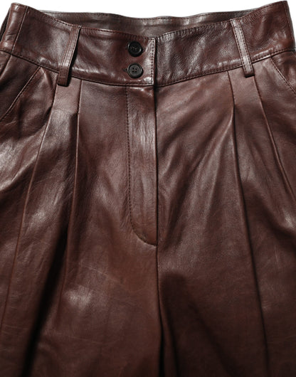 Brown Leather High Waist Tapered Leg Pants