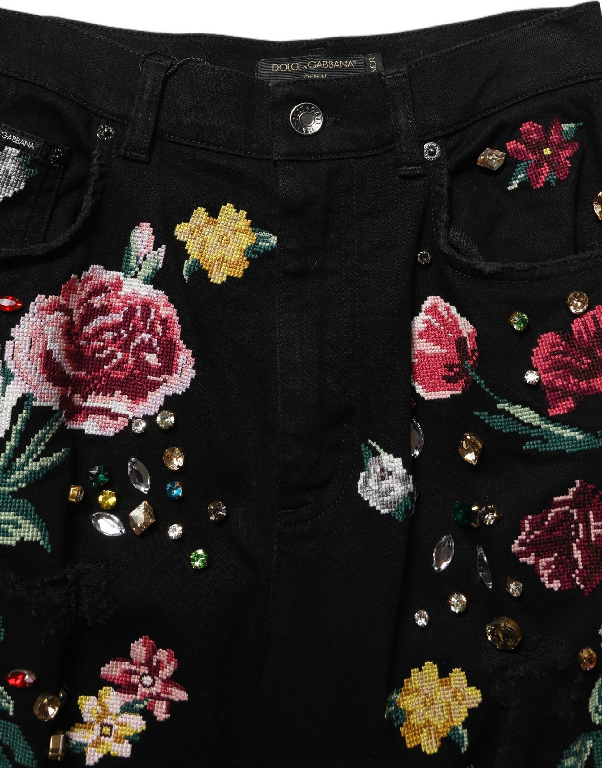 Black Floral Cotton High Waist Tapered Pants