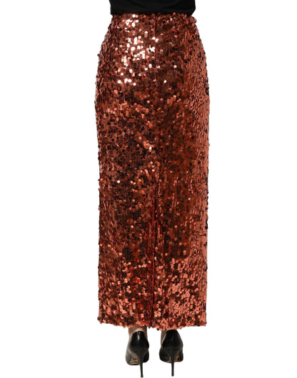 Bronze Sequin HighWaist PencilCut Midi Skirt