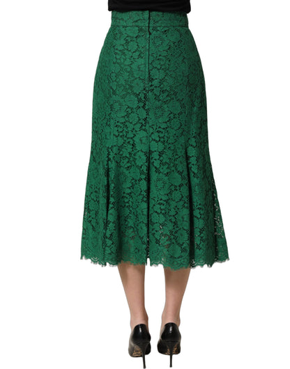 Green Lace High Waist Mermaid Midi Skirt