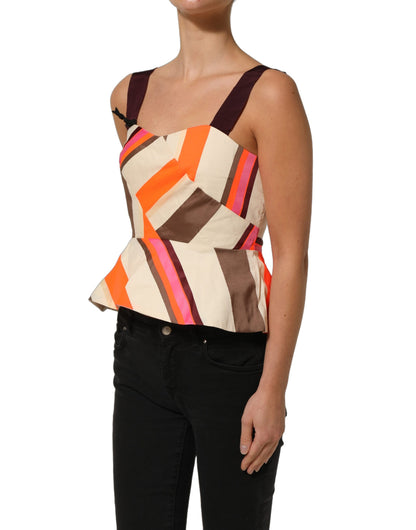 Multicolor Striped Cotton Sleeveless Draped Peplum Top