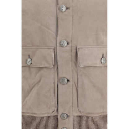 Beige Calf Leather Bos Taurus Leather Jacket