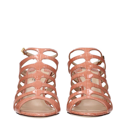 Pink Leather Stiletto Heel Sandals