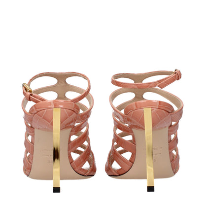 Pink Leather Stiletto Heel Sandals