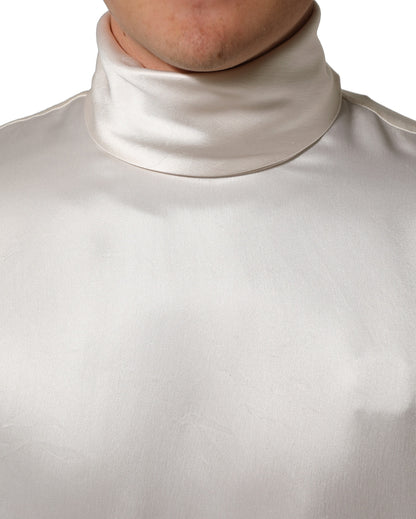 White Silk Long Sleeves Turtleneck Sweater