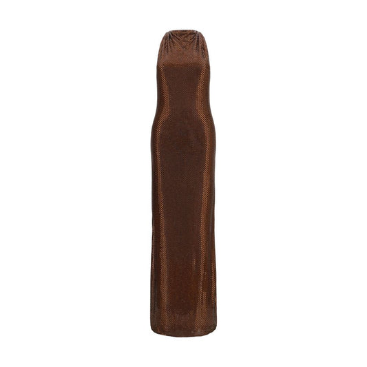 Brown Polyester Casual Dress