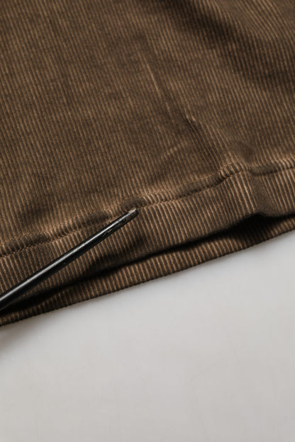 Brown Cotton Buttoned Henley Pullover Sweater