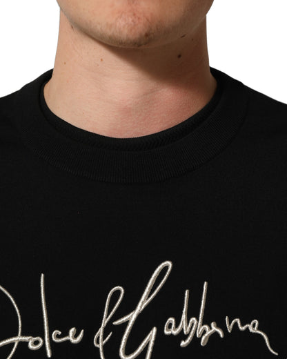 Black DG Embroidered Crew Neck Pullover Men Sweater