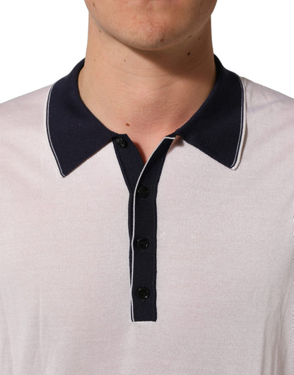 White Silk Collared Henley Pullover Sweater
