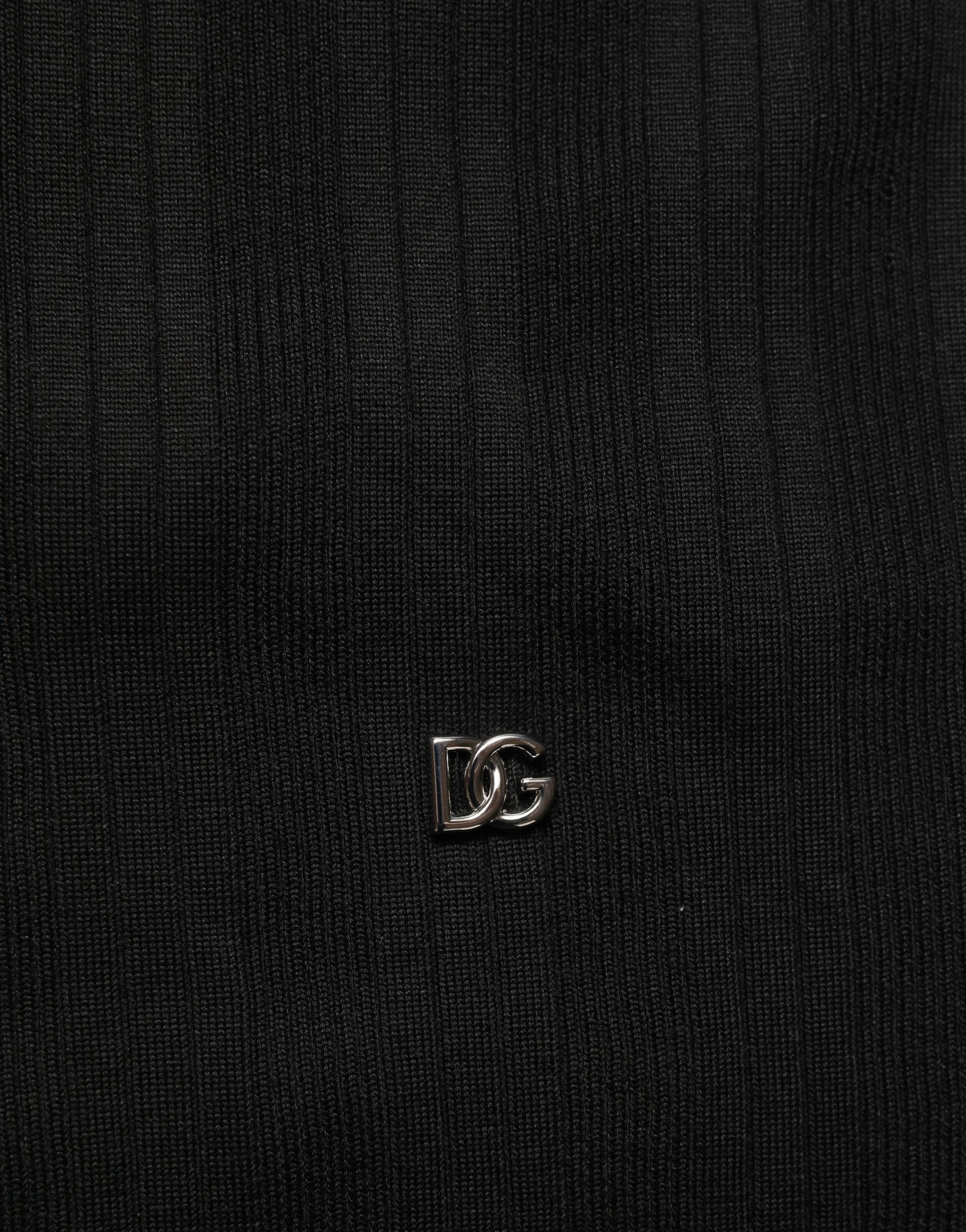 Black Silk Blend Henley Pullover Men Sweater