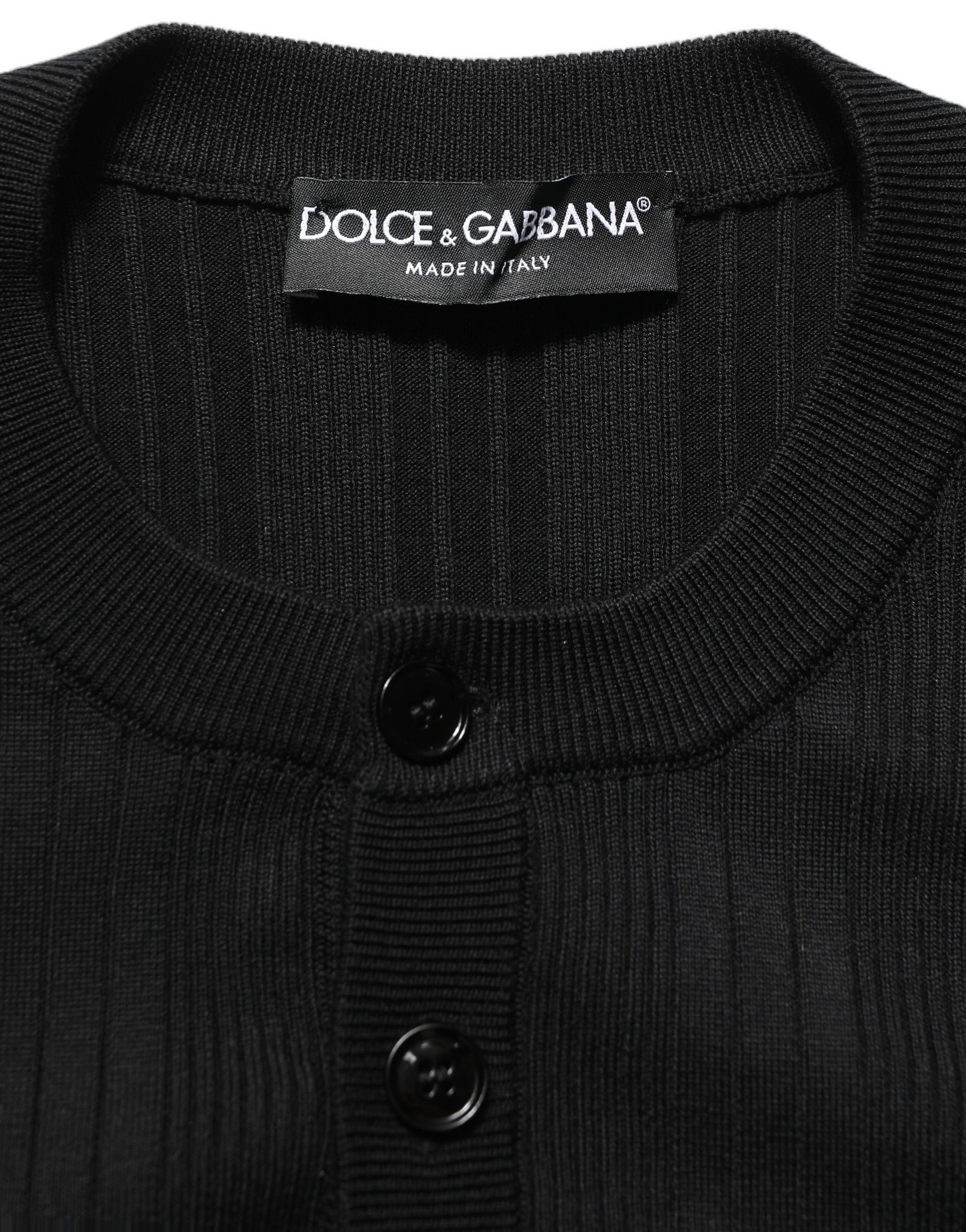 Black Silk Blend Henley Pullover Men Sweater